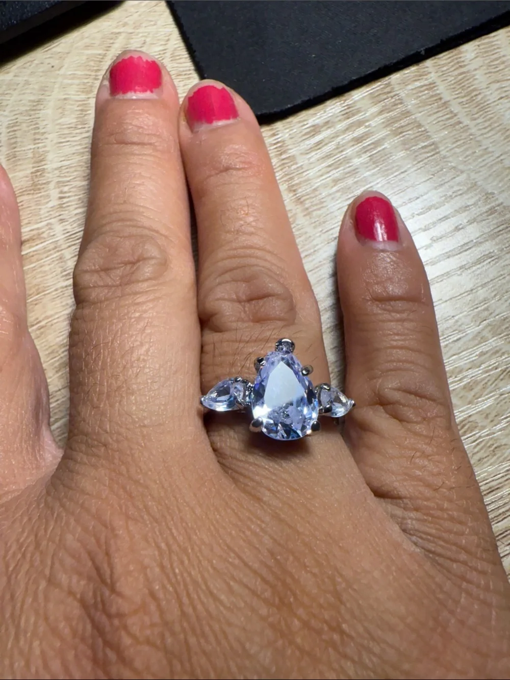 Teardrop Light Blue Gemstone Ring in Silver Tone - Women Jewelry